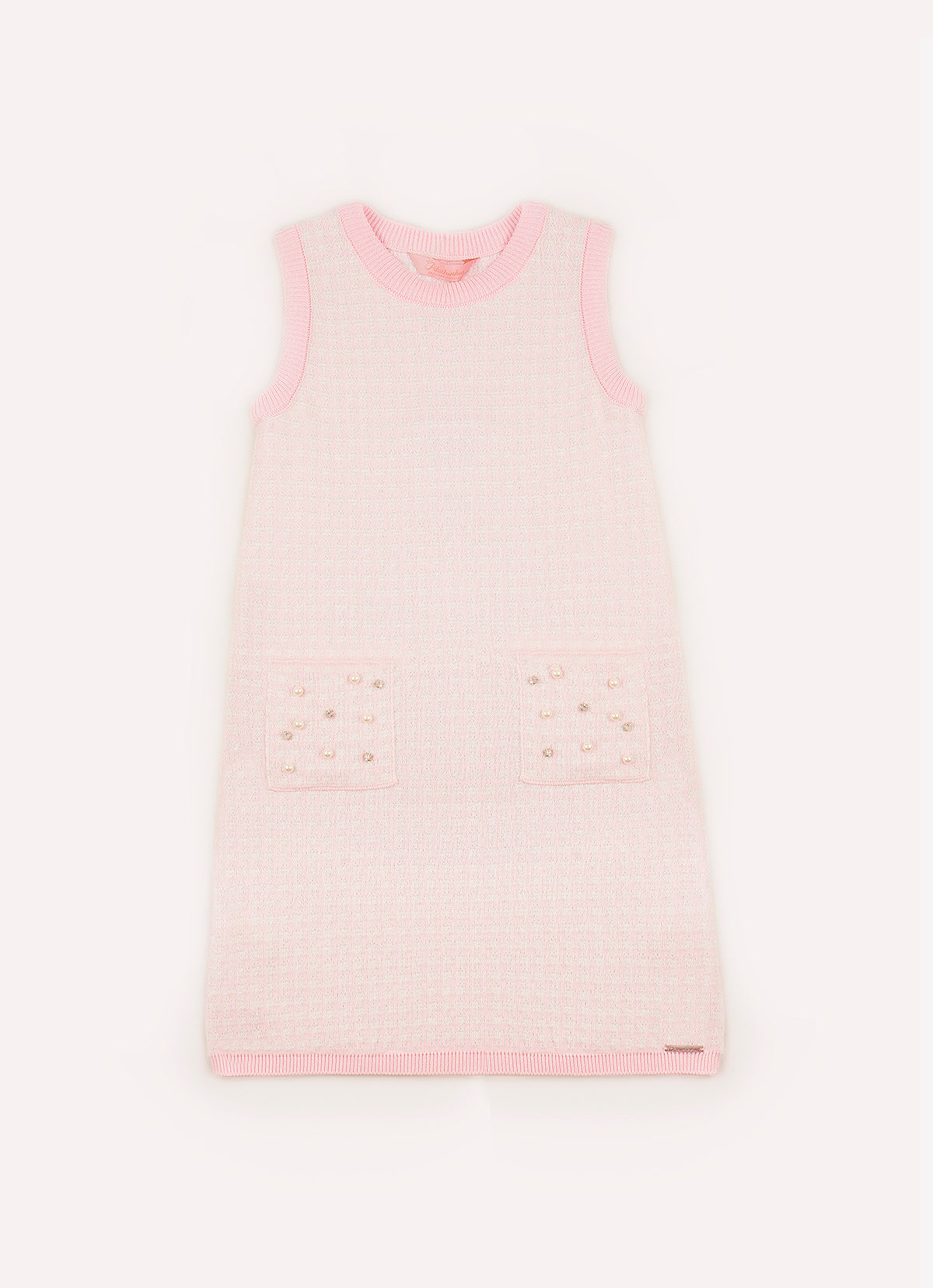 Vestido Tricot Regata Xadrez Brilho Bolsos Bordados