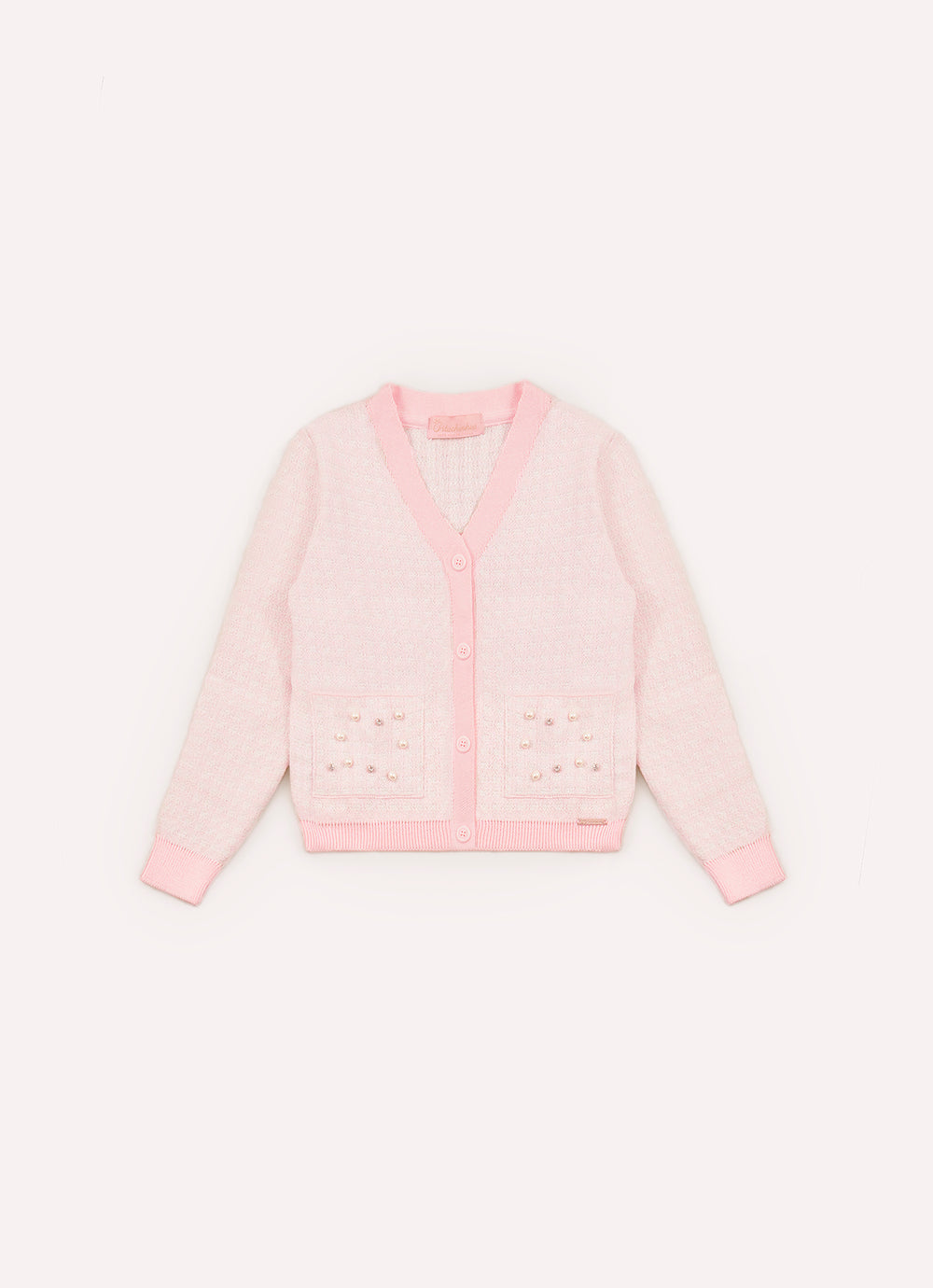 Casaco Tricot Xadrez Brilho Bolsos Bordados