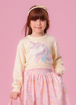Blusa Tricot Cropped Unicórnio Colorido
