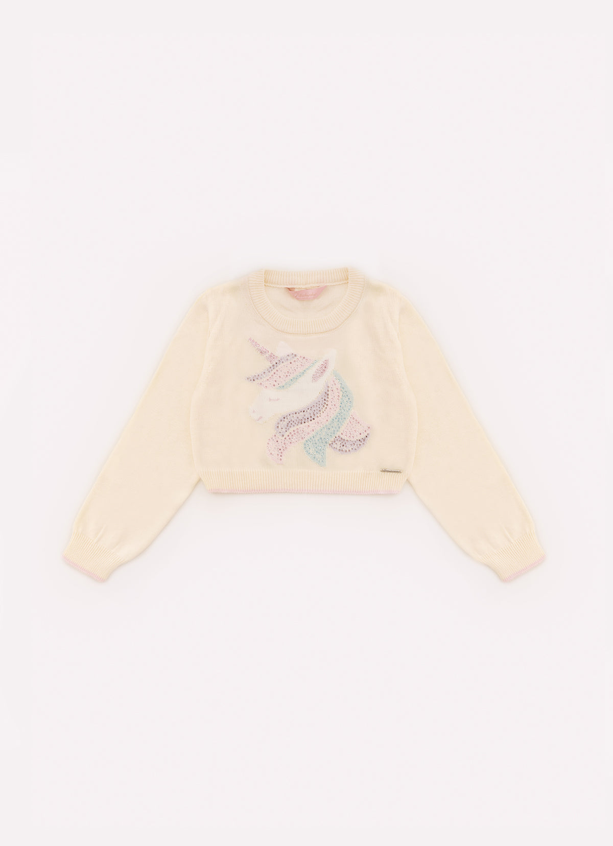 Blusa Tricot Cropped Unicórnio Colorido