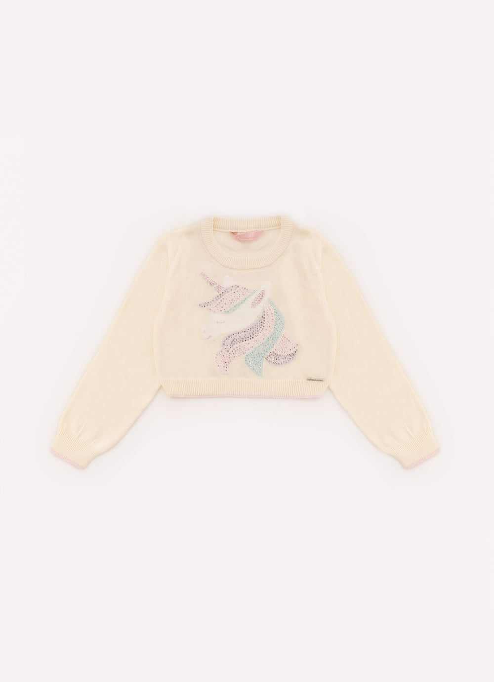 Blusa Tricot Cropped Unicórnio Colorido