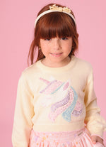 Blusa Tricot Cropped Unicórnio Colorido