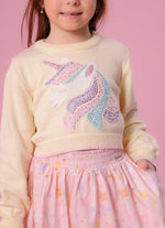 Blusa Tricot Cropped Unicórnio Colorido