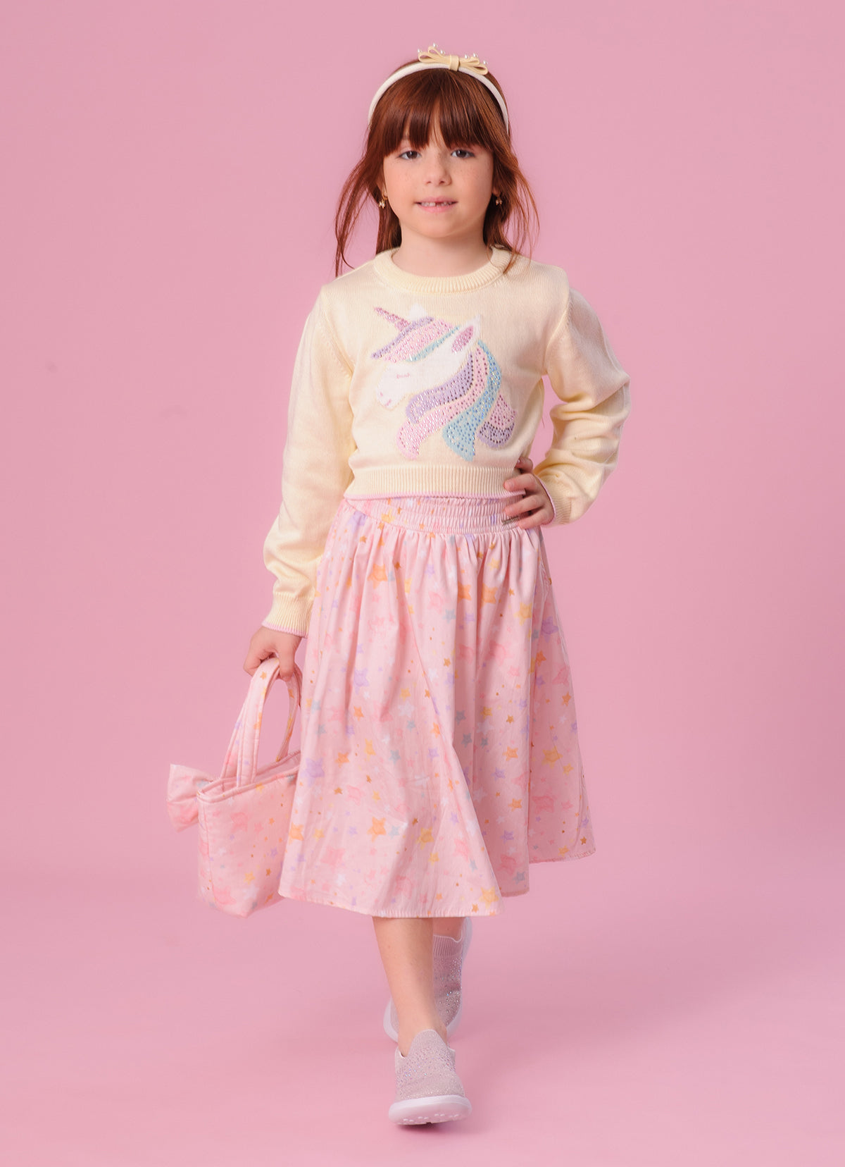 Blusa Tricot Cropped Unicórnio Colorido