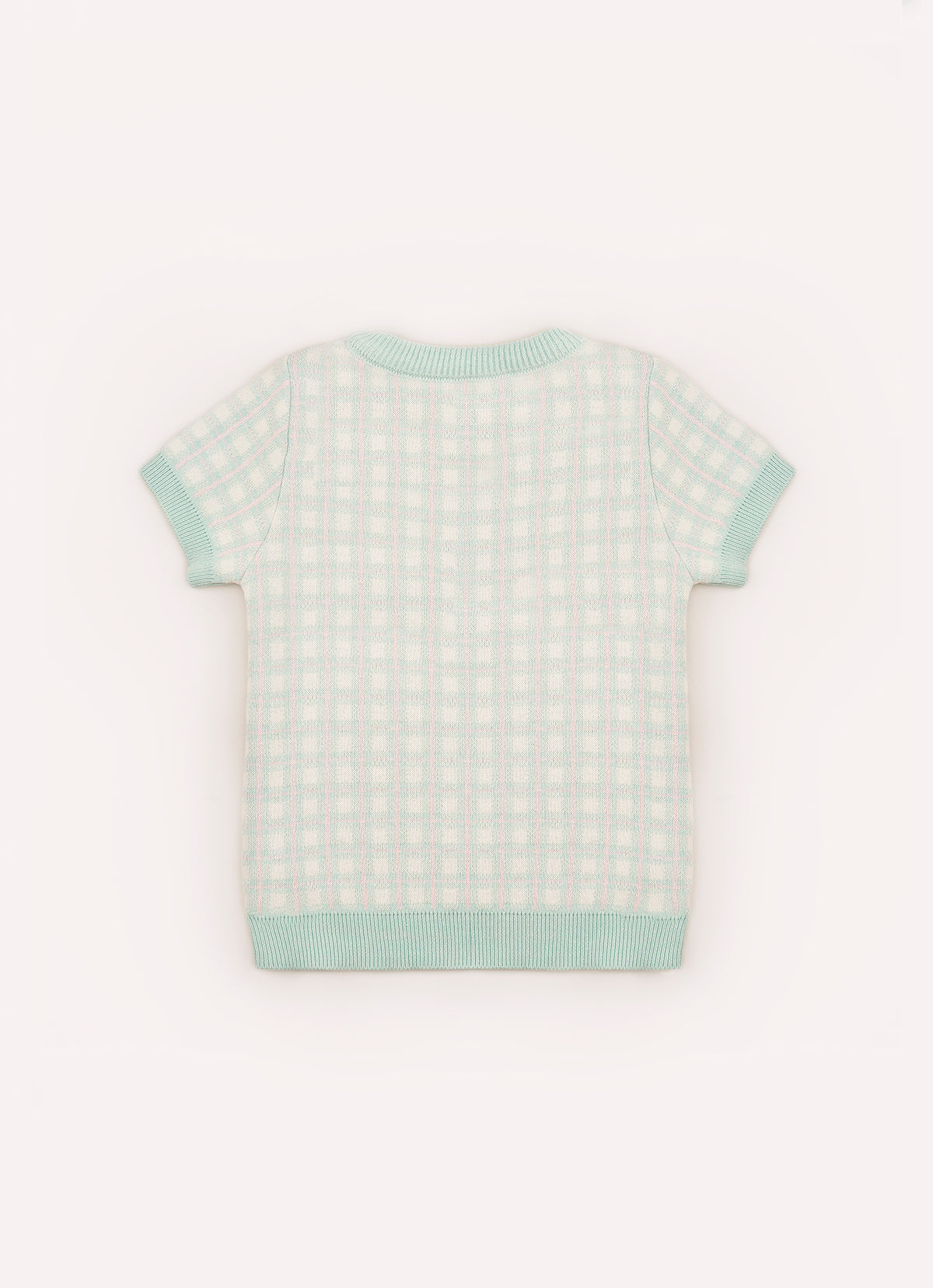 Blusa Tricot Xadrez Bolso Botão Joia