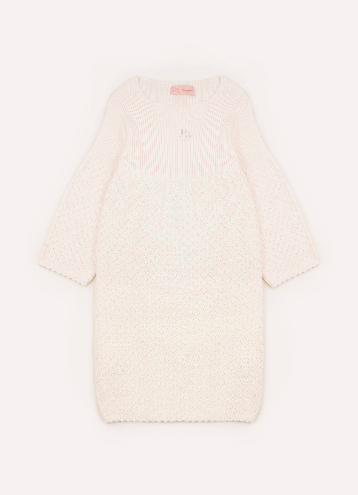 Vestido Tricot Ponto Rendado Manga Flare