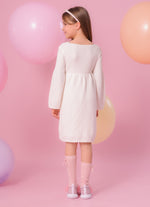 Vestido Tricot Ponto Rendado Manga Flare