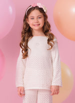 Blusa Tricot Ponto Rendado Manga Longa Flare