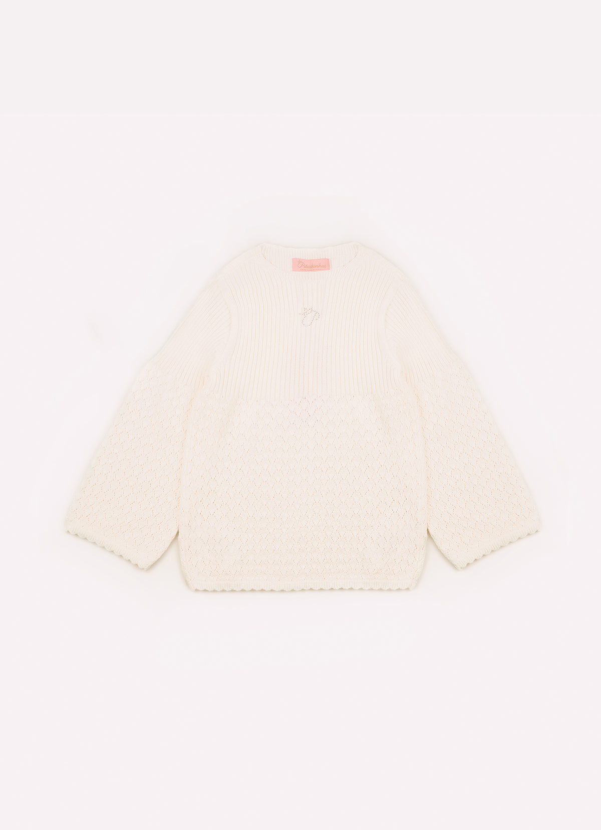 Blusa Tricot Ponto Rendado Manga Longa Flare