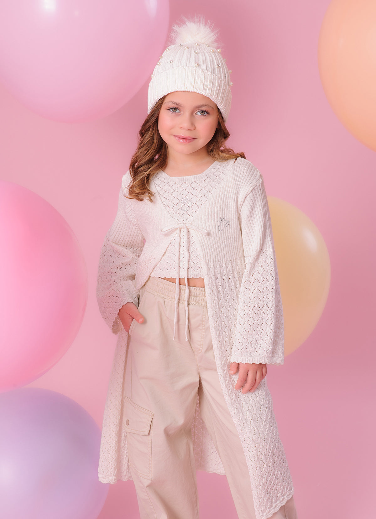 Casaco Tricot Longo Ponto Rendado