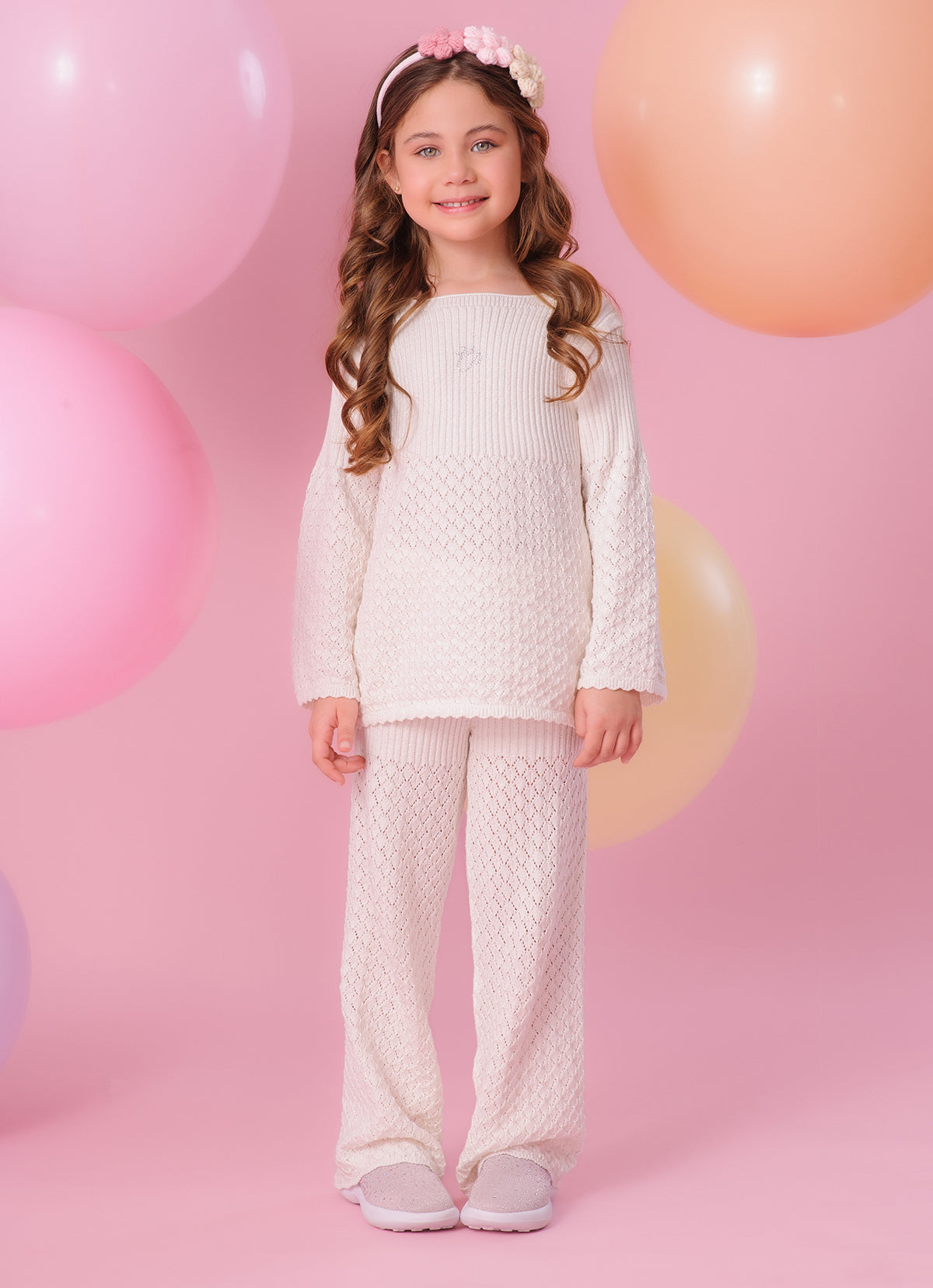 Calça Tricot Flare Ponto Rendado