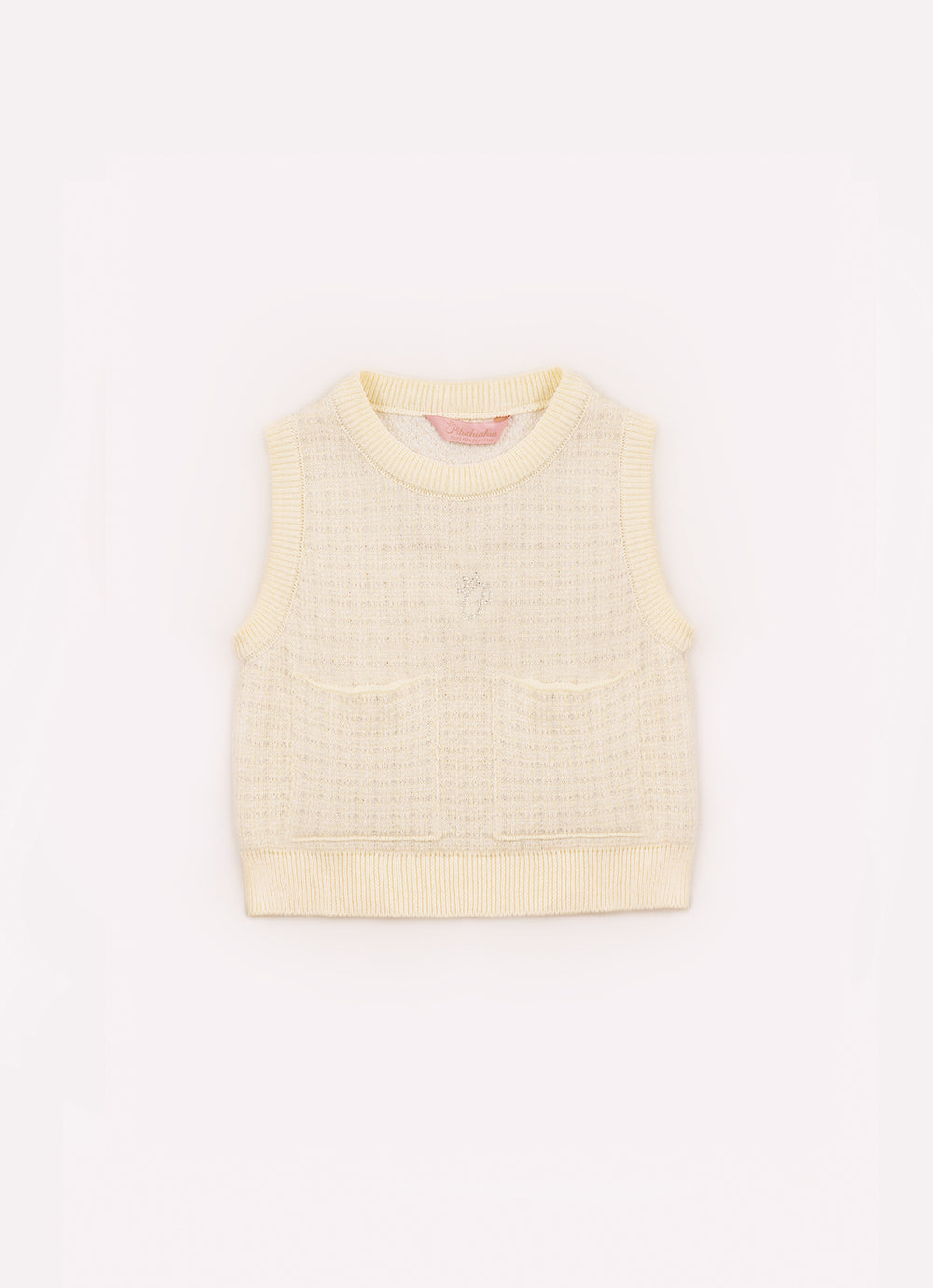 Colete Tricot Xadrez Com Brilho Bolsos