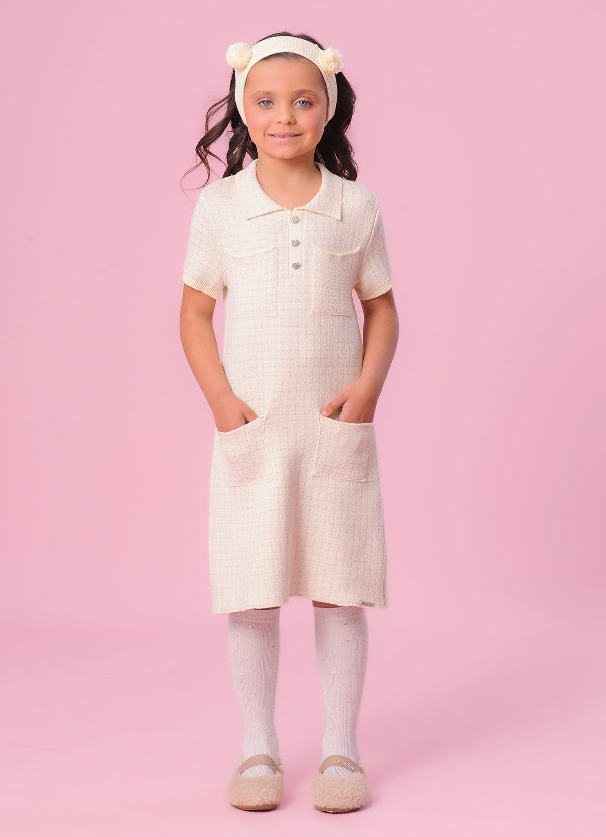 Vestido Tricot Xadrez Brilho Golinha Bolsos
