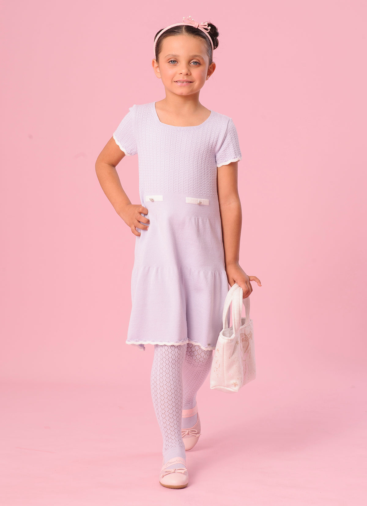 Vestido Tricot Mini Tranças Botões Jóia