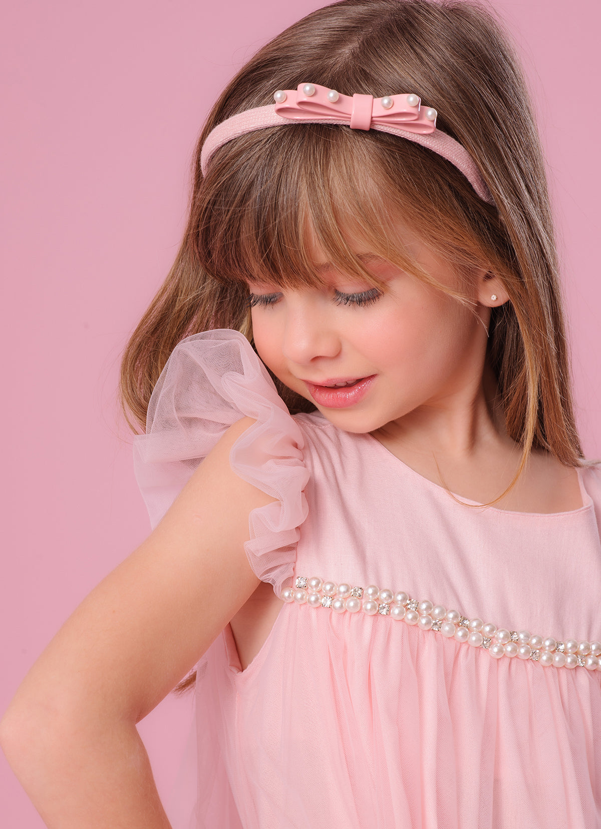 Vestido Tule Princesa Bordados Pérolas e Cristais