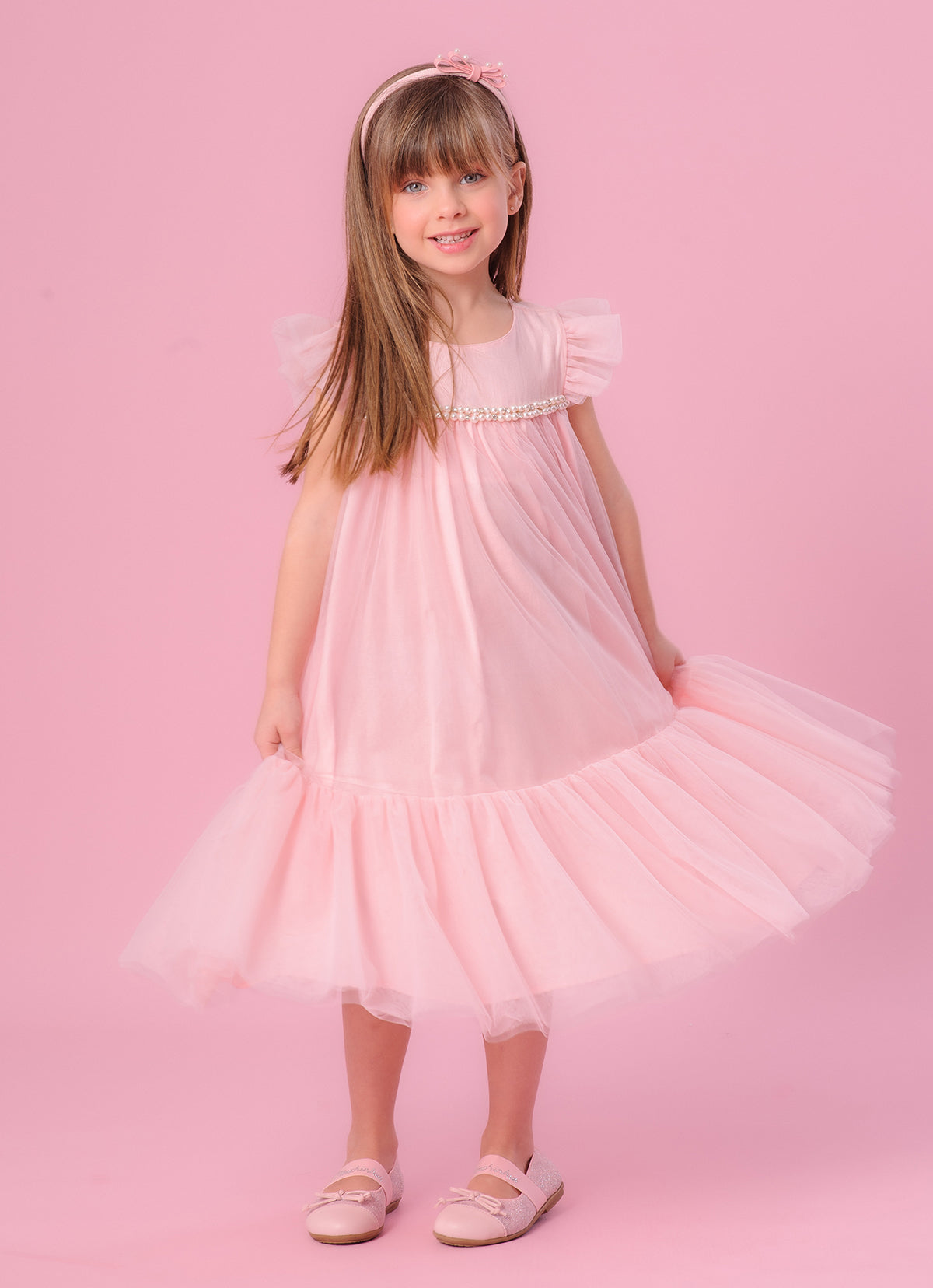Vestido Tule Princesa Bordados Pérolas e Cristais
