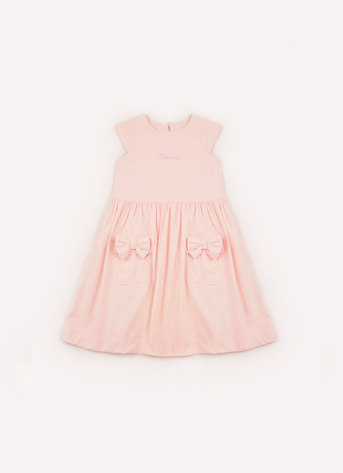Vestido Tricoline Bolsos Laços Puffer