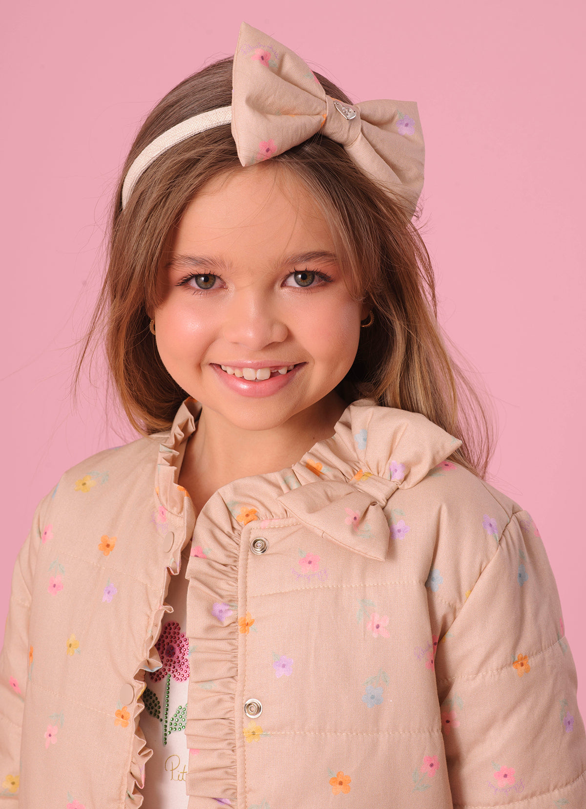 Maxi Casaco Puffer Algodão Estampado Florzinhas