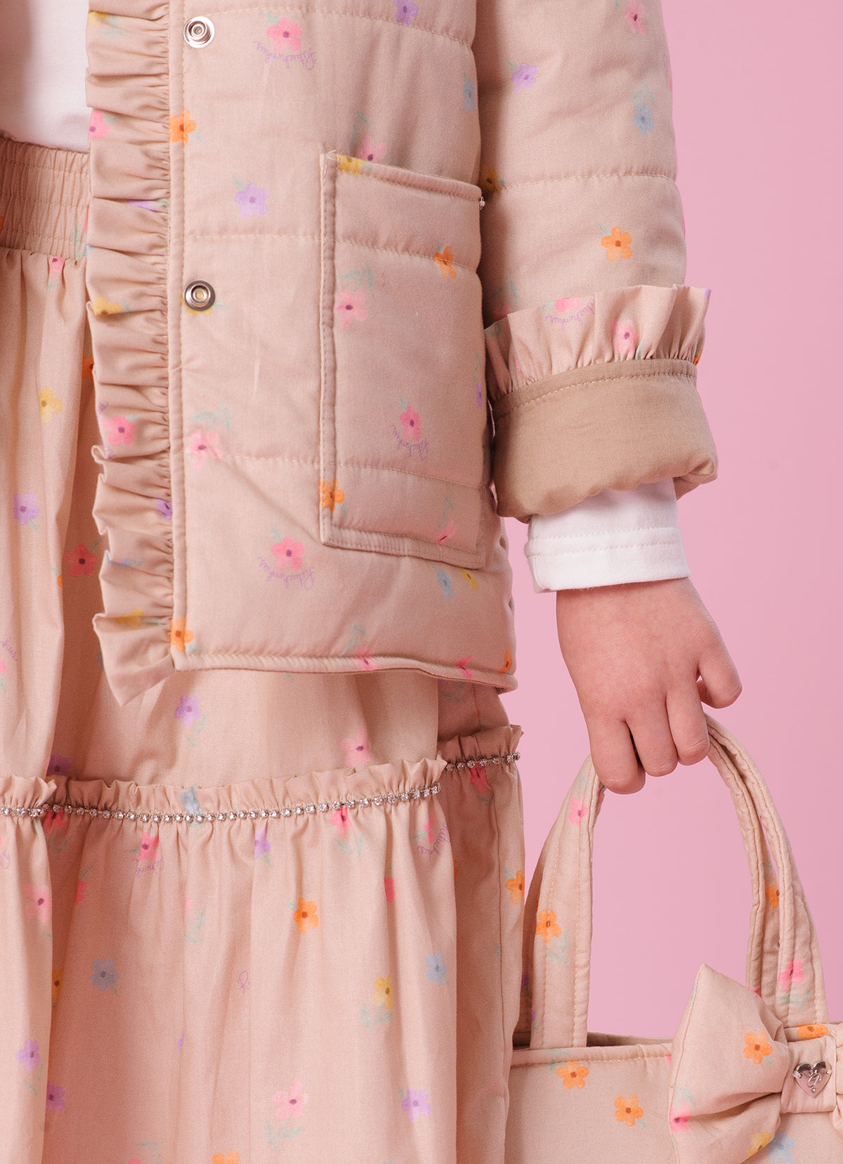 Maxi Casaco Puffer Algodão Estampado Florzinhas