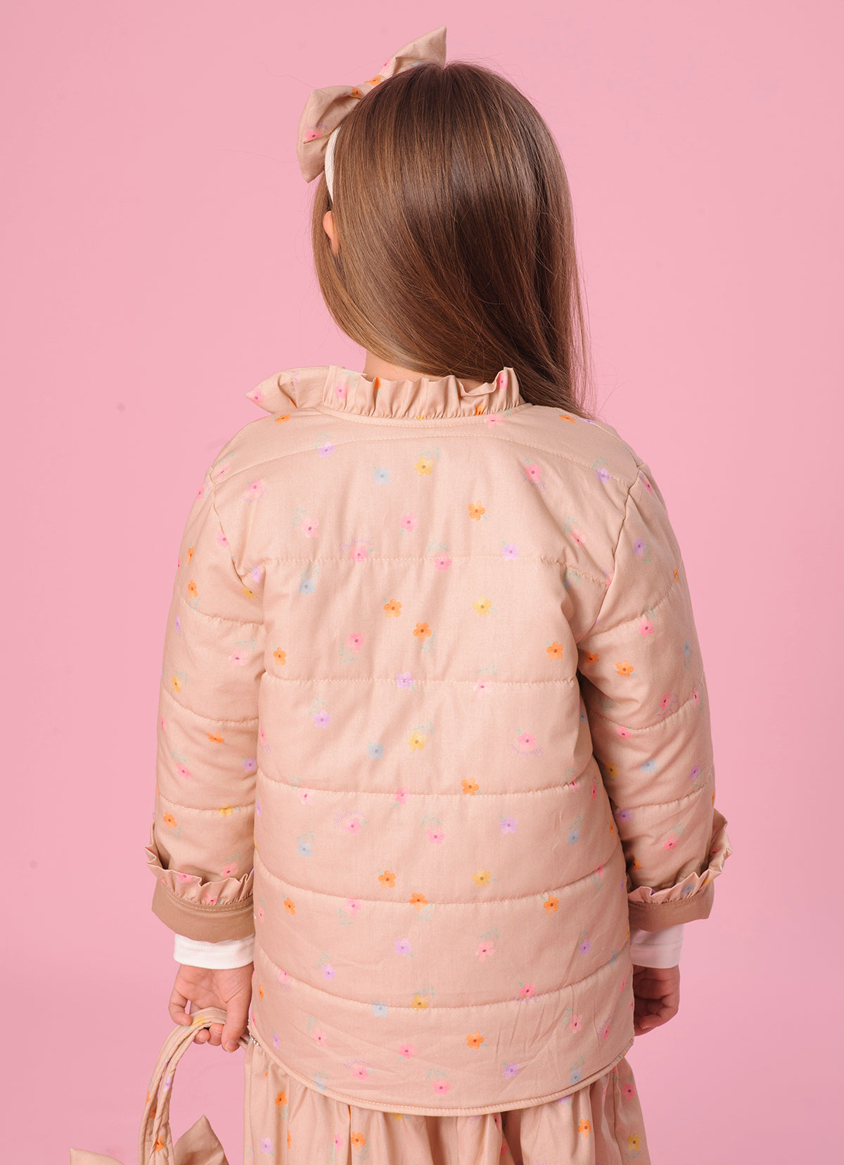 Maxi Casaco Puffer Algodão Estampado Florzinhas