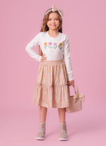 Saia Short Algodão Estampa Florzinhas Babado Cristal