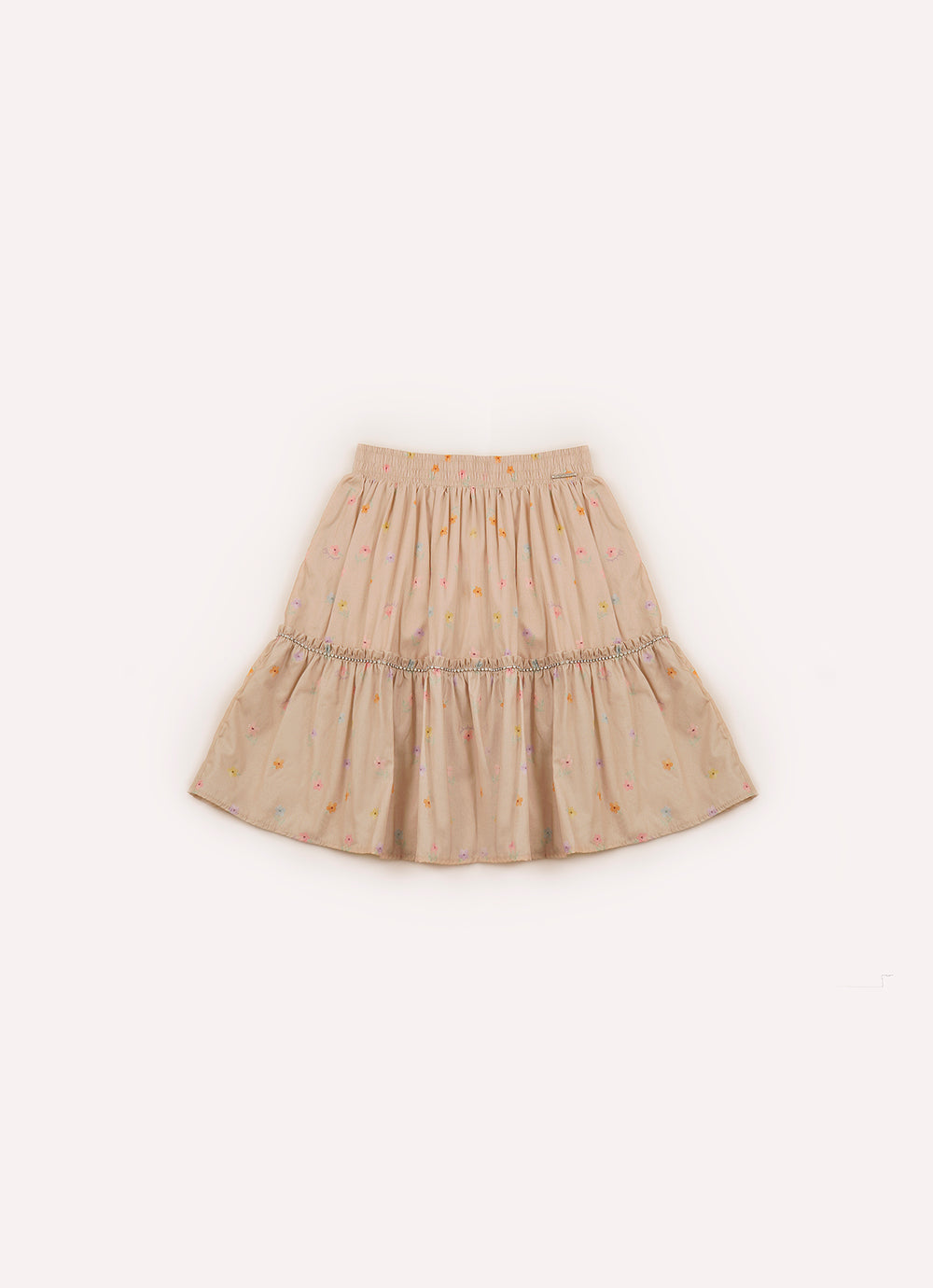 Saia Short Algodão Estampa Florzinhas Babado Cristal