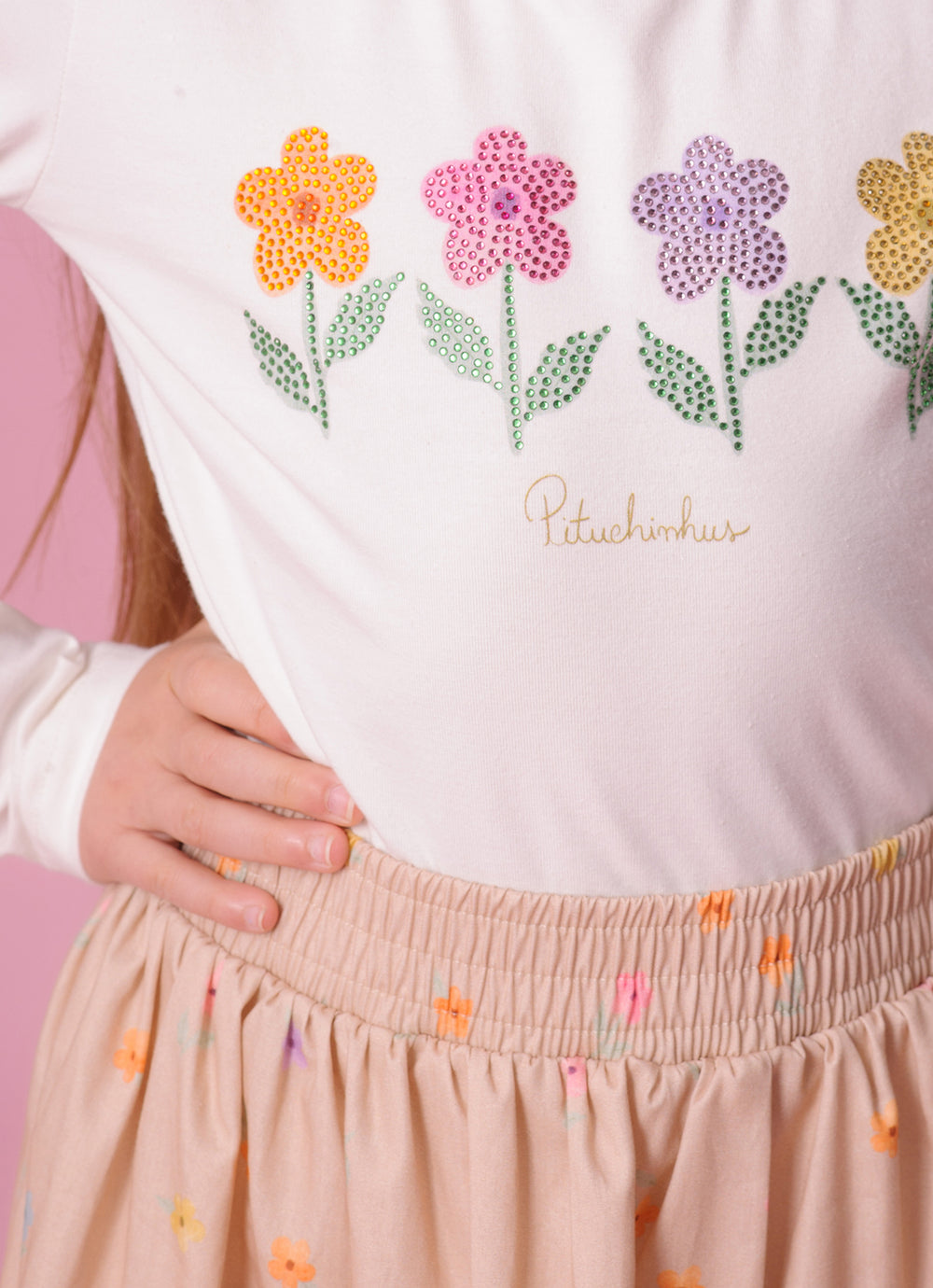 Saia Short Algodão Estampa Florzinhas Babado Cristal
