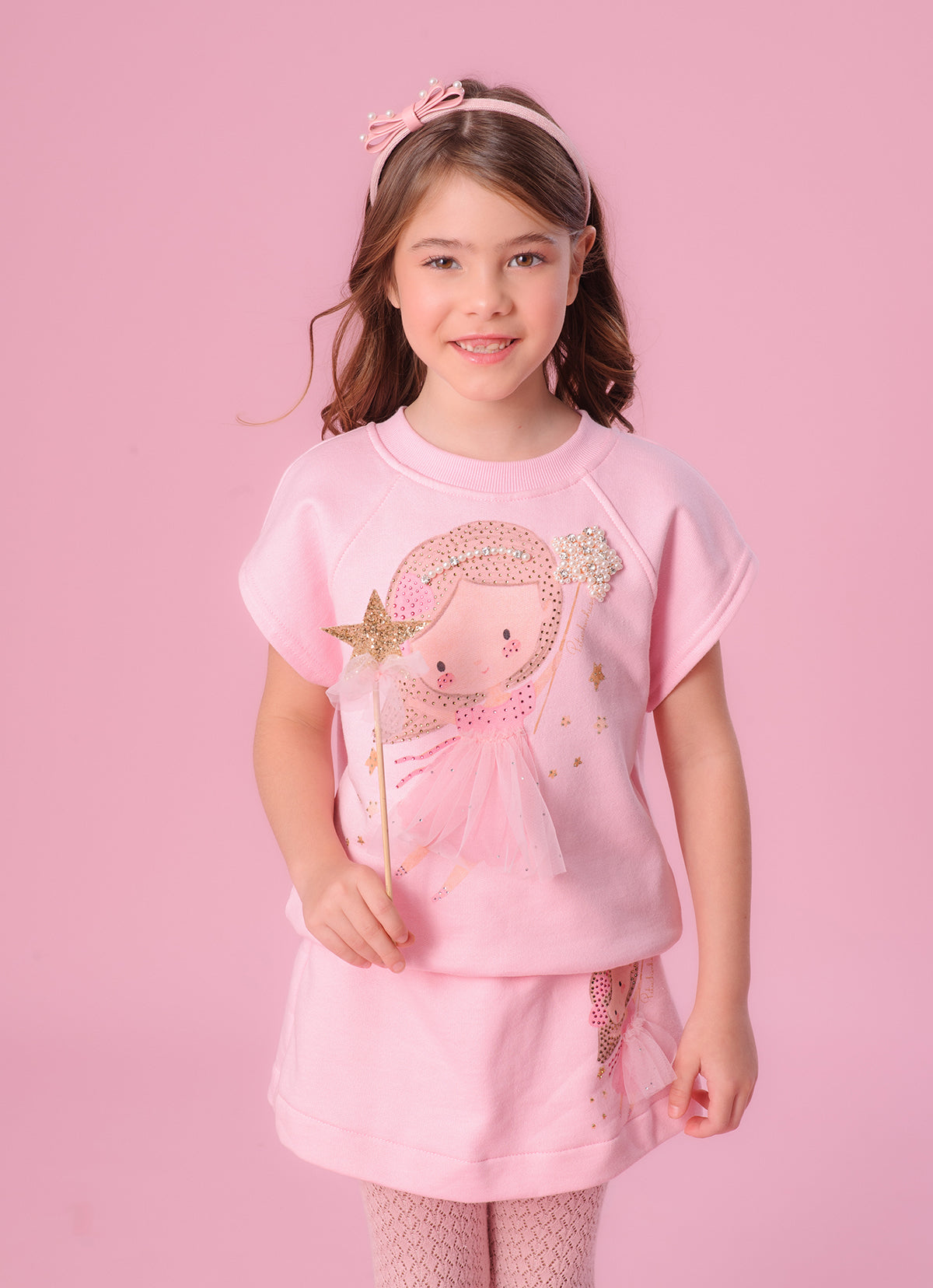 Blusa Moletom Fadinha Com Saia de Tule Manga Curta