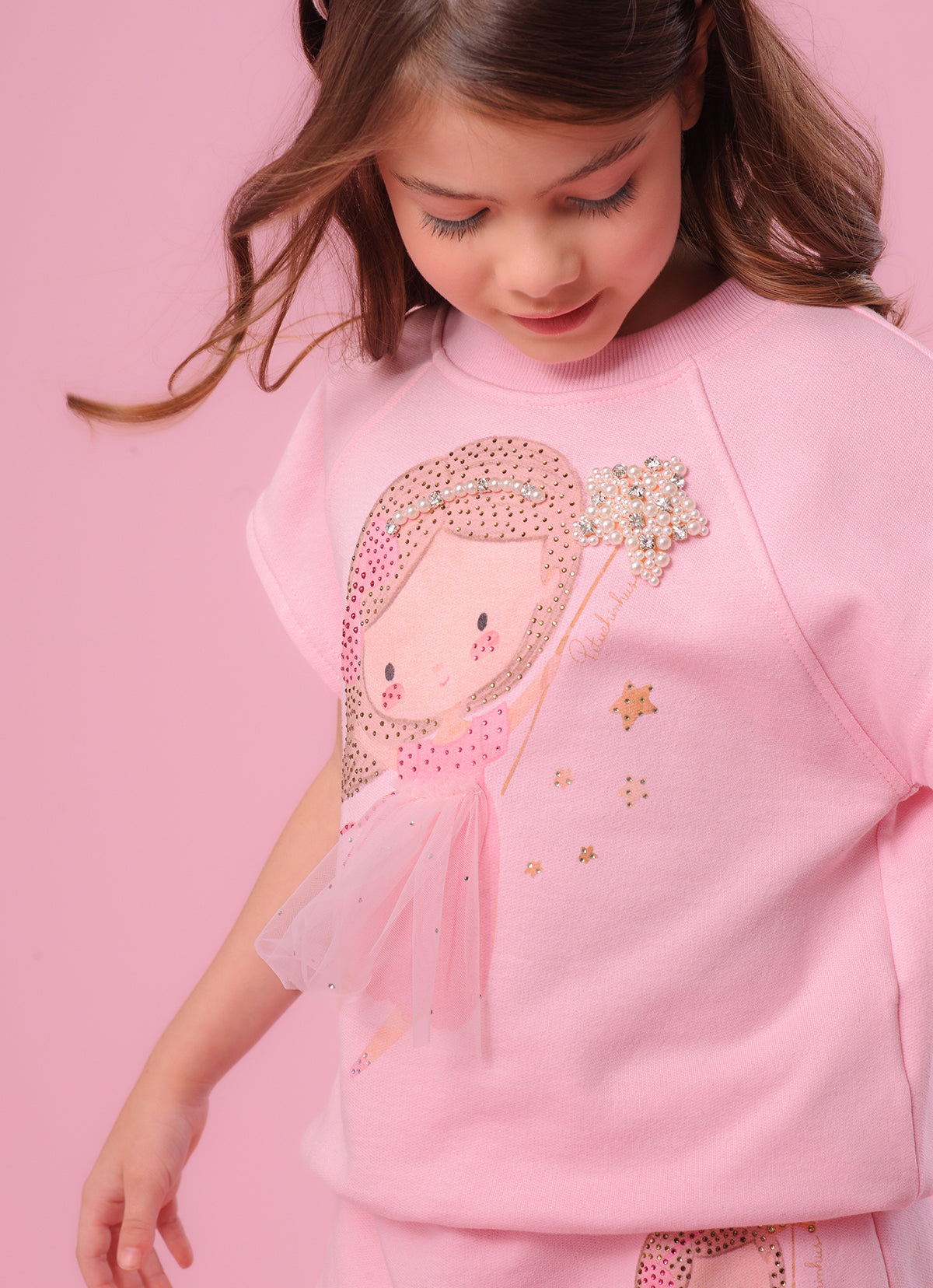 Blusa Moletom Fadinha Com Saia de Tule Manga Curta