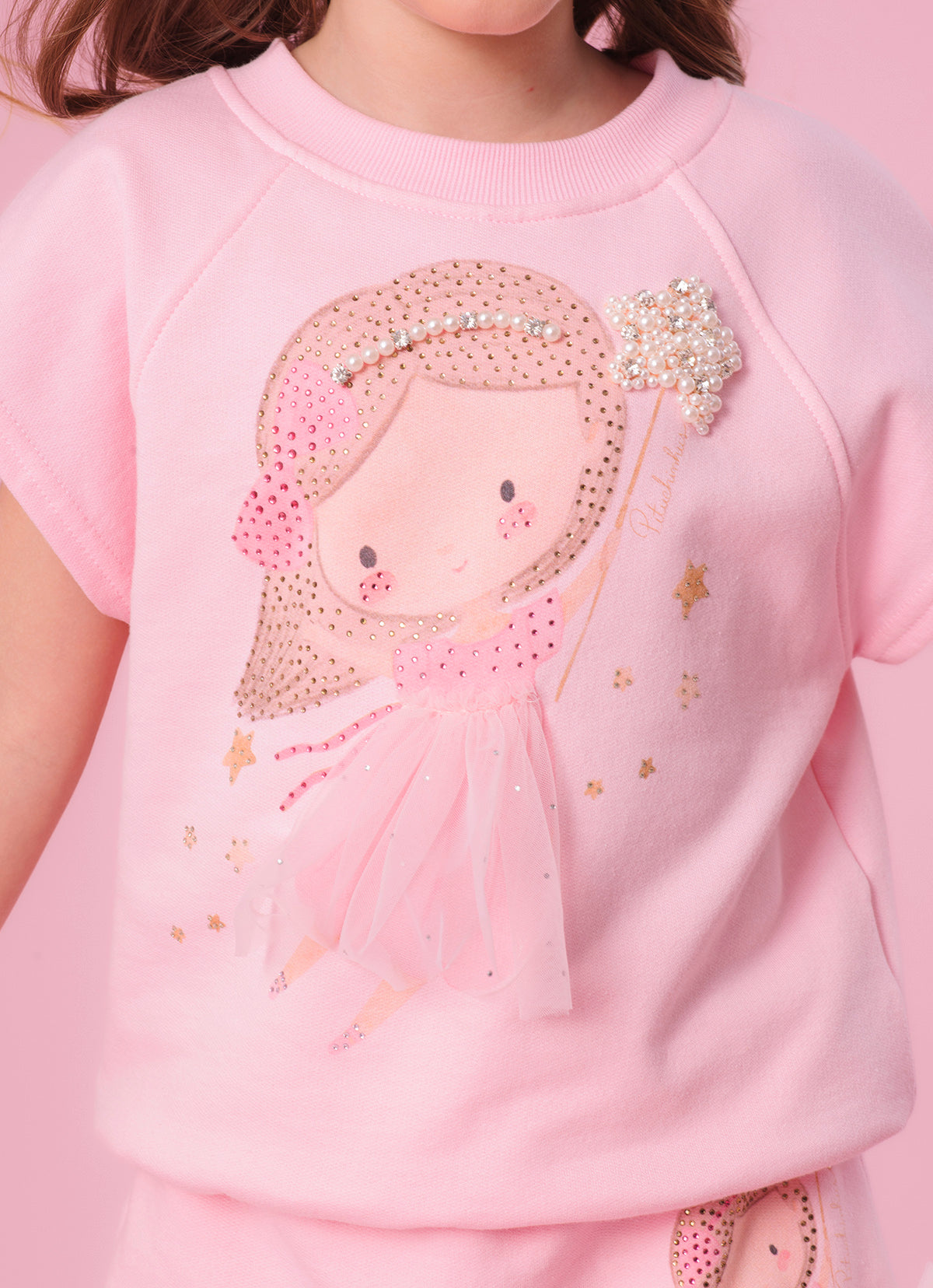 Blusa Moletom Fadinha Com Saia de Tule Manga Curta