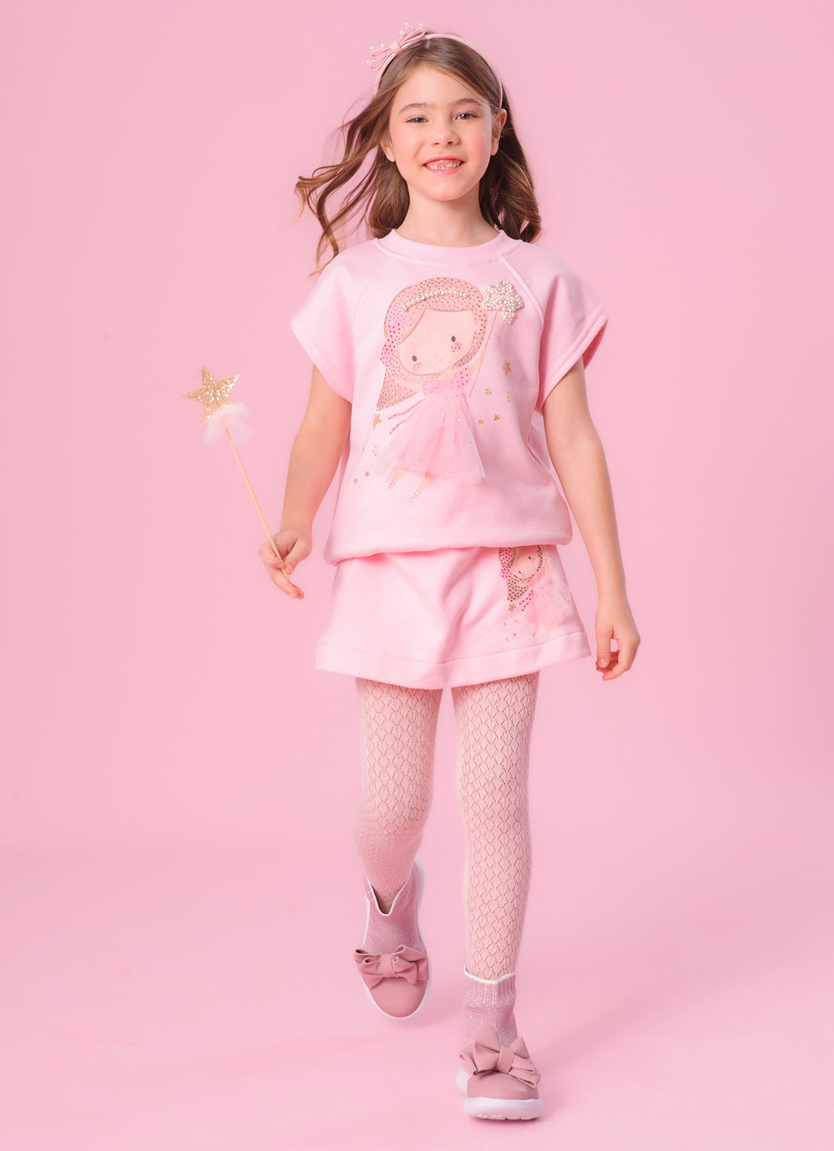 Blusa Moletom Fadinha Com Saia de Tule Manga Curta