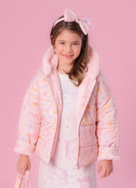 Casaco Puffer Algodão Estampado Estrelas Forro Pele