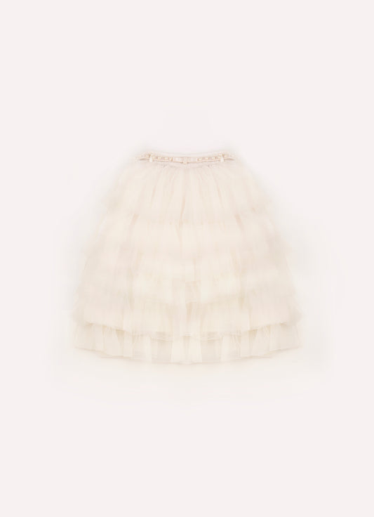 Saia Short Midi Babados Tule Com Cinto Pérolas Saia Short Midi Babados Tule Com Cinto Pérolas