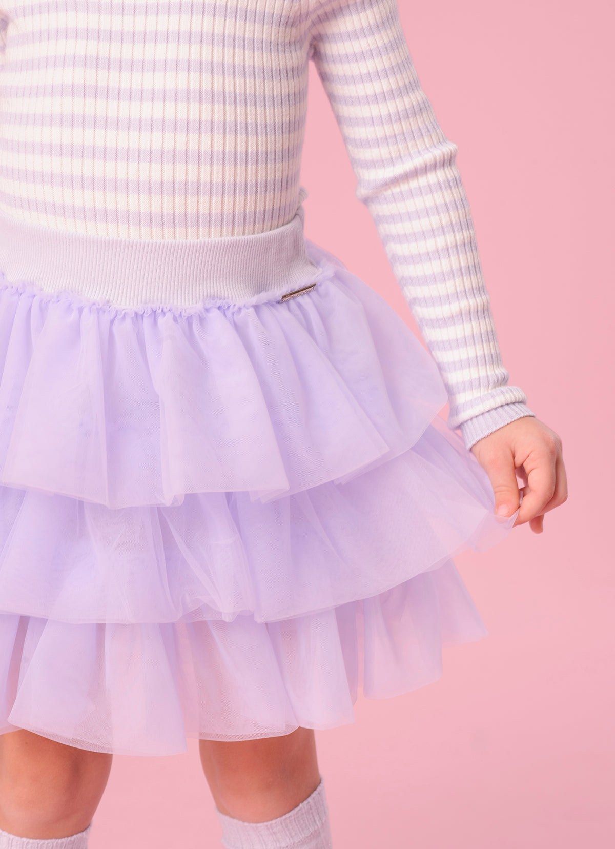 Saia Short Ribana Babados Tule