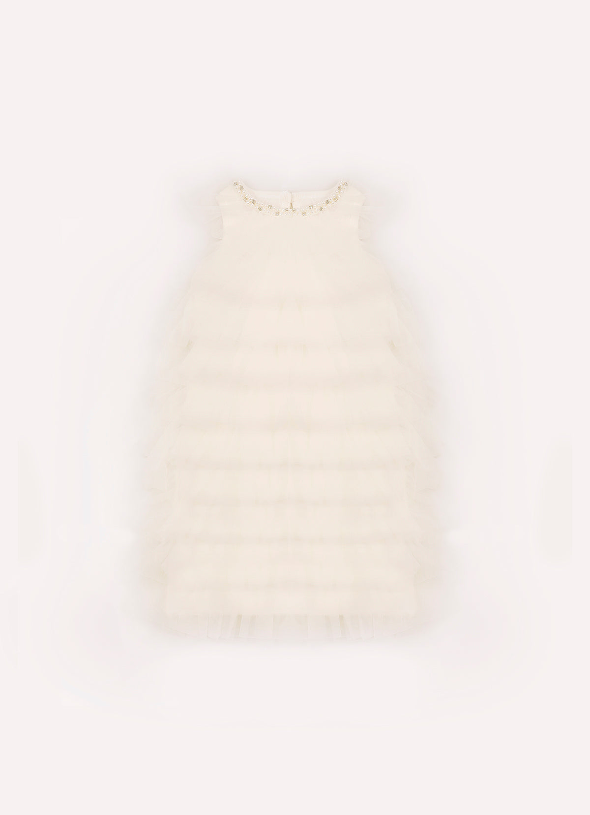 Vestido Babado Tule Colar Bordado