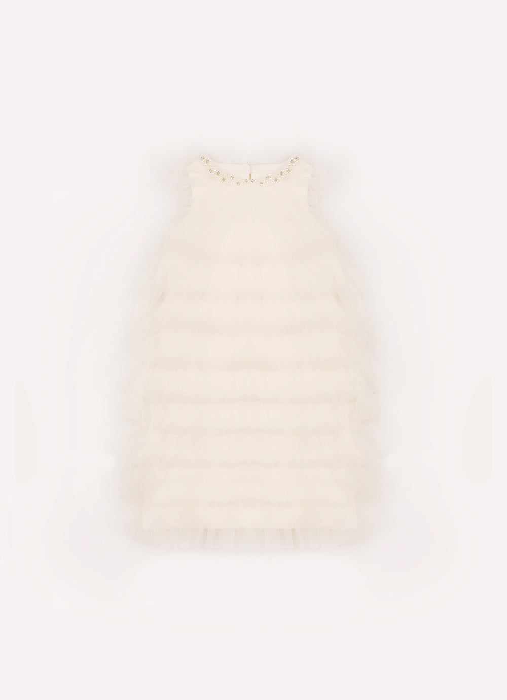 Vestido Babado Tule Colar Bordado