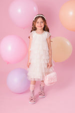 Vestido Babado Tule Colar Bordado