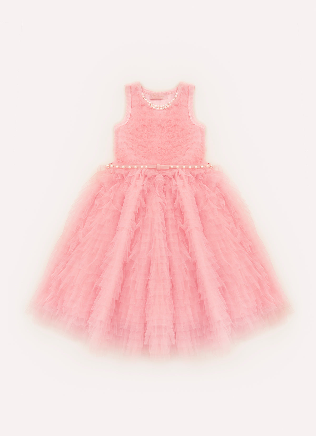 Vestido Frufru Tule Colar Bordado Com Cinto