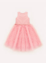 Vestido Frufru Tule Colar Bordado Com Cinto