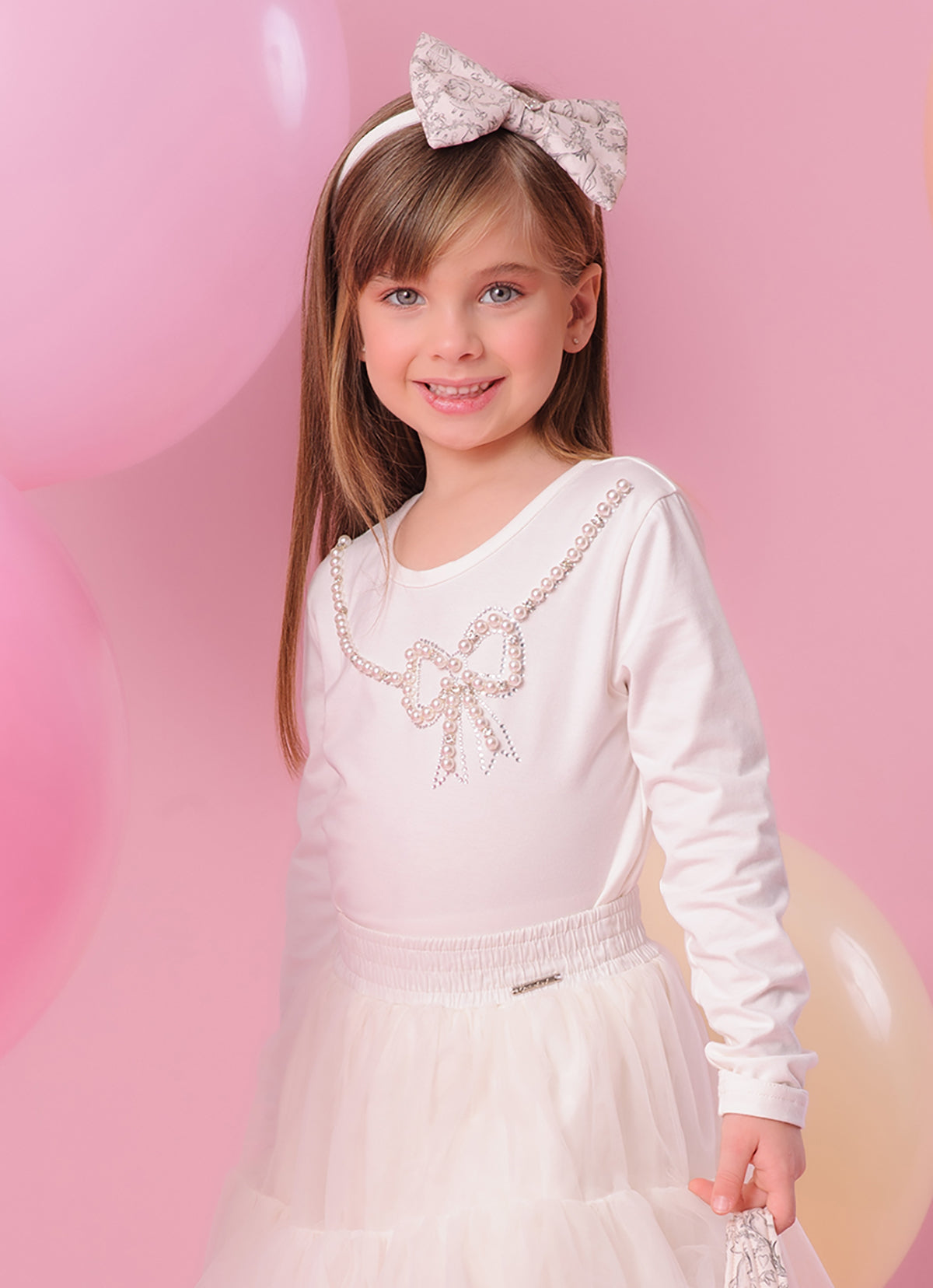 Blusa Cotton Colar Laço Bordado Pérolas e Cristais