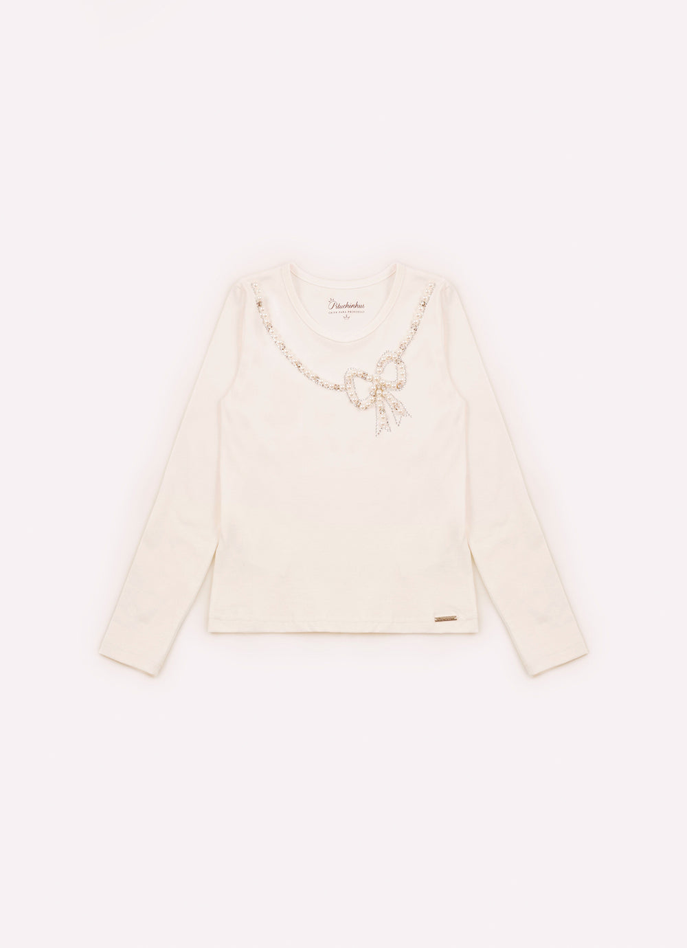 Blusa Cotton Colar Laço Bordado Pérolas e Cristais