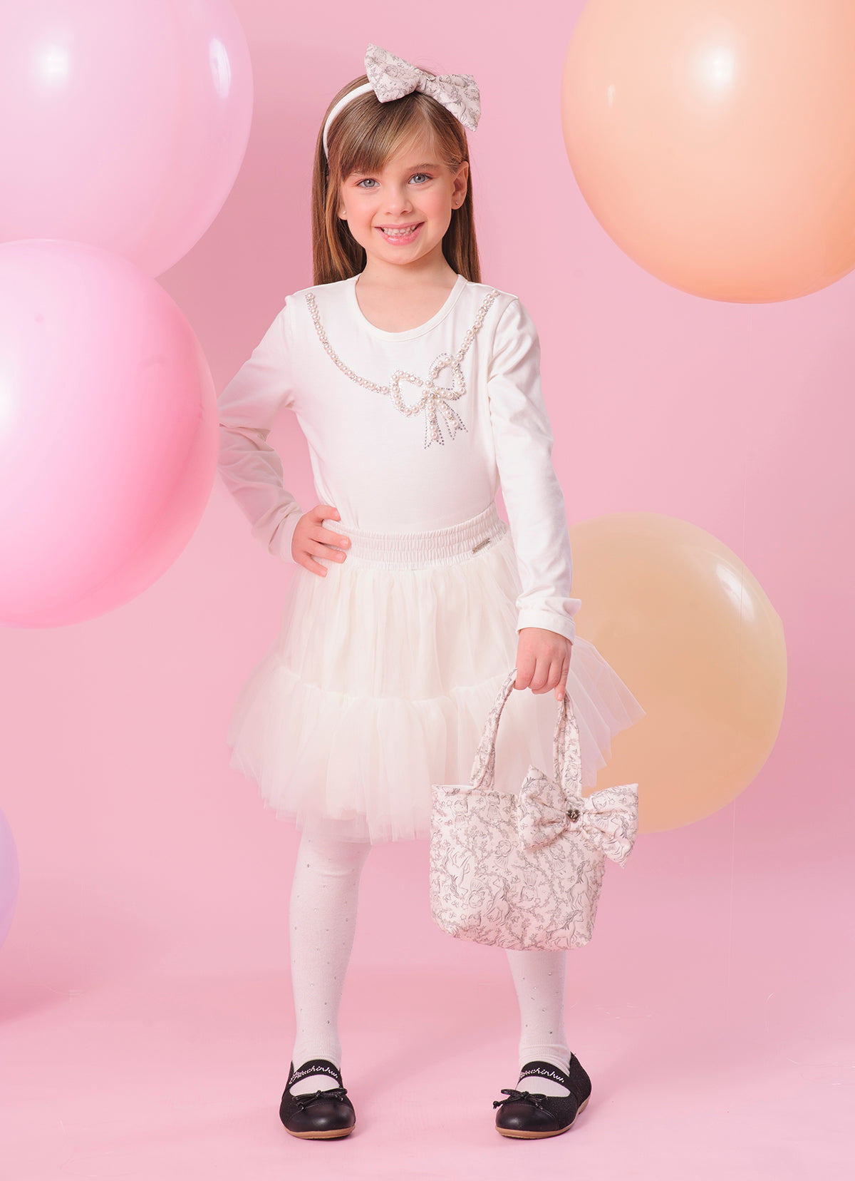 Blusa Cotton Colar Laço Bordado Pérolas e Cristais
