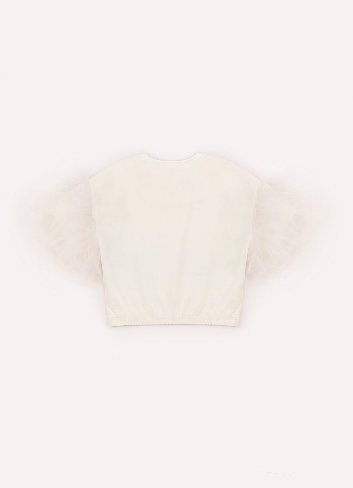 Blusa Cotton Manga Babados Tule Bordado Pérolas e Cristais