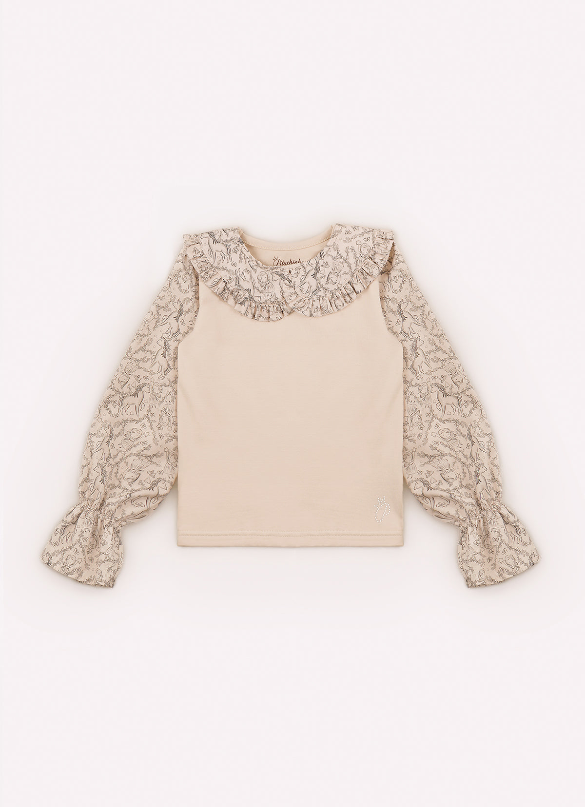 Blusa Cotton Manga e Gola Algodão Estampada Toile
