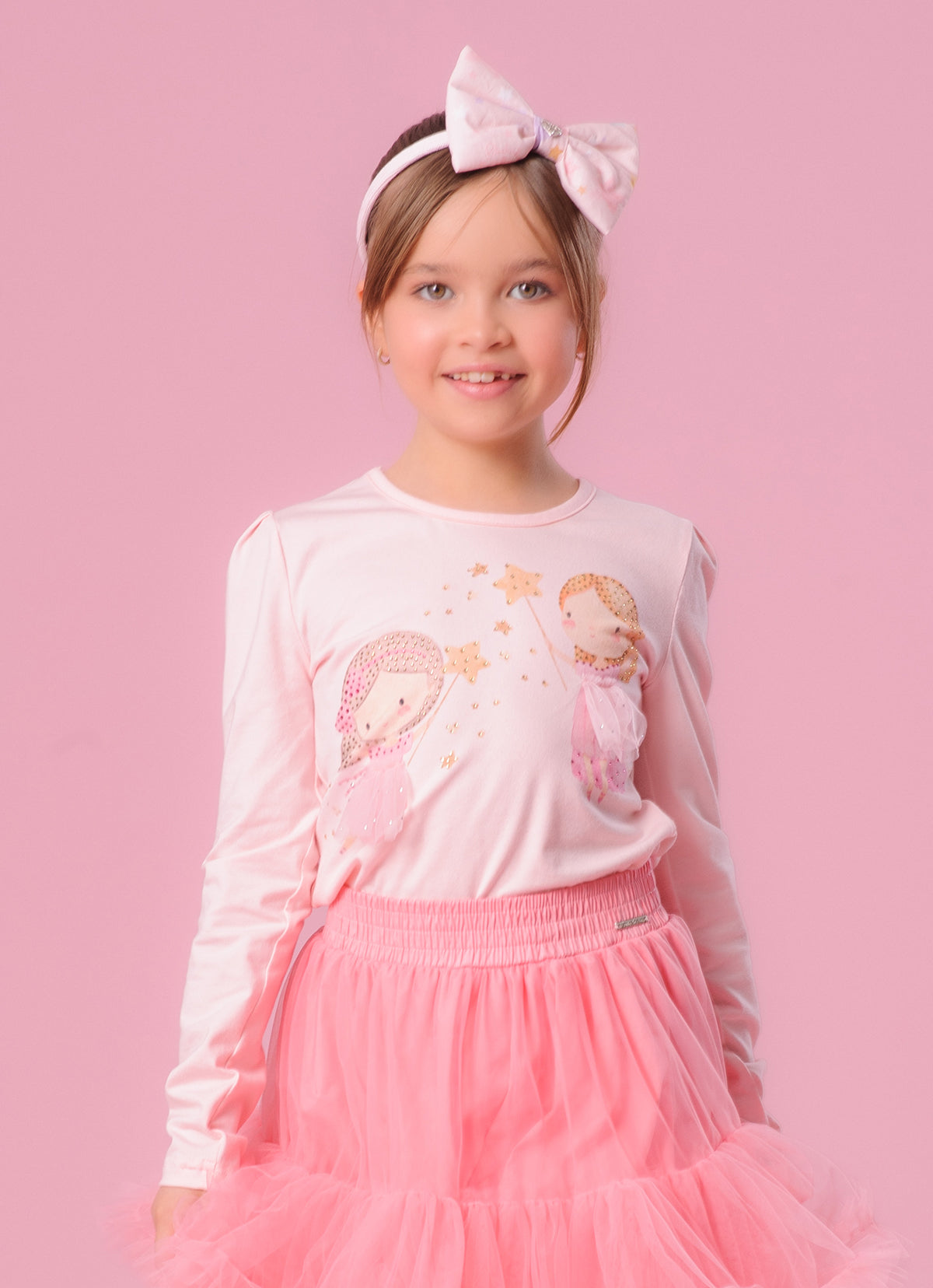 Blusa Cotton Serigrafia Fadinhas Saia Tule