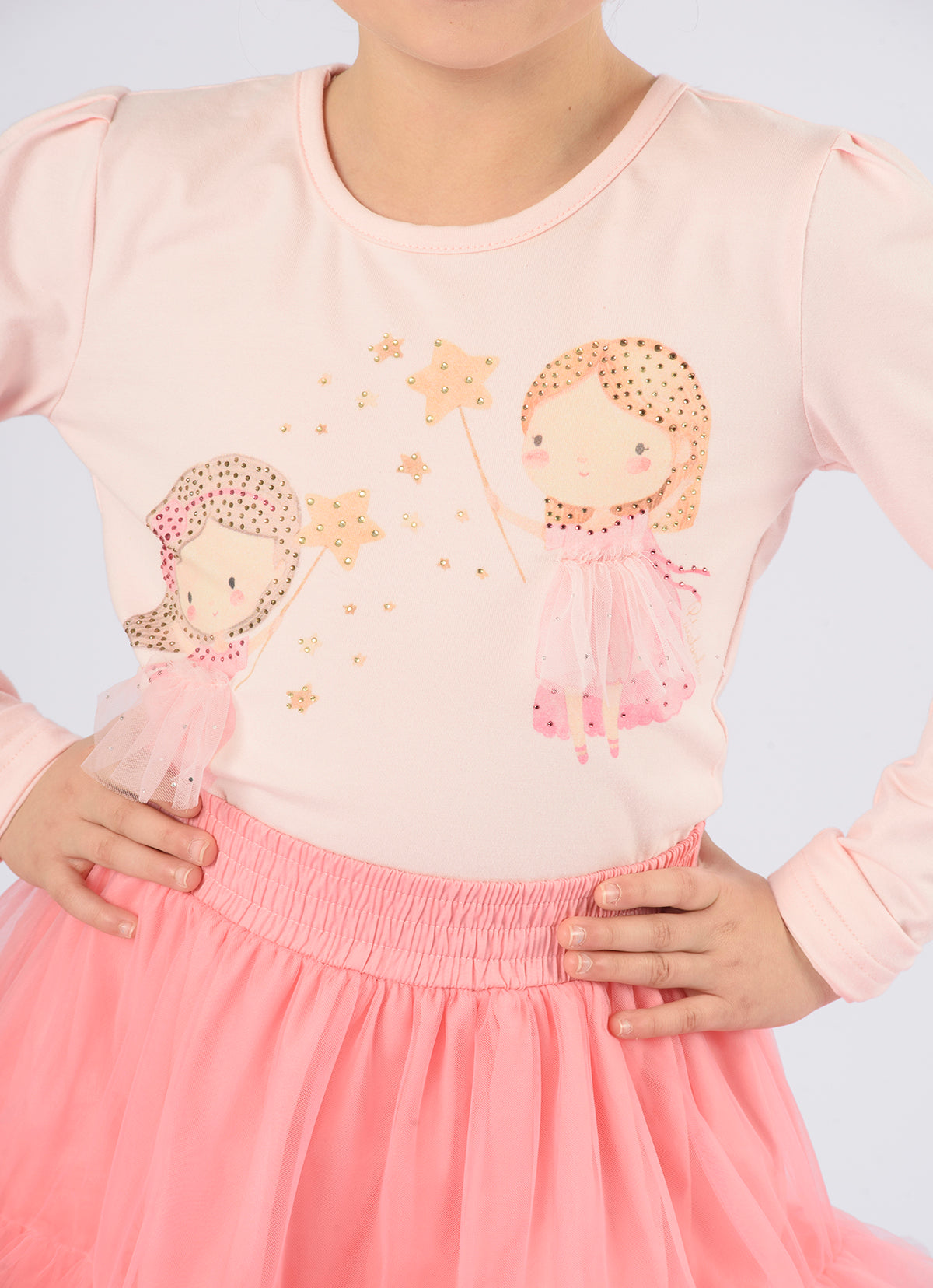 Blusa Cotton Serigrafia Fadinhas Saia Tule
