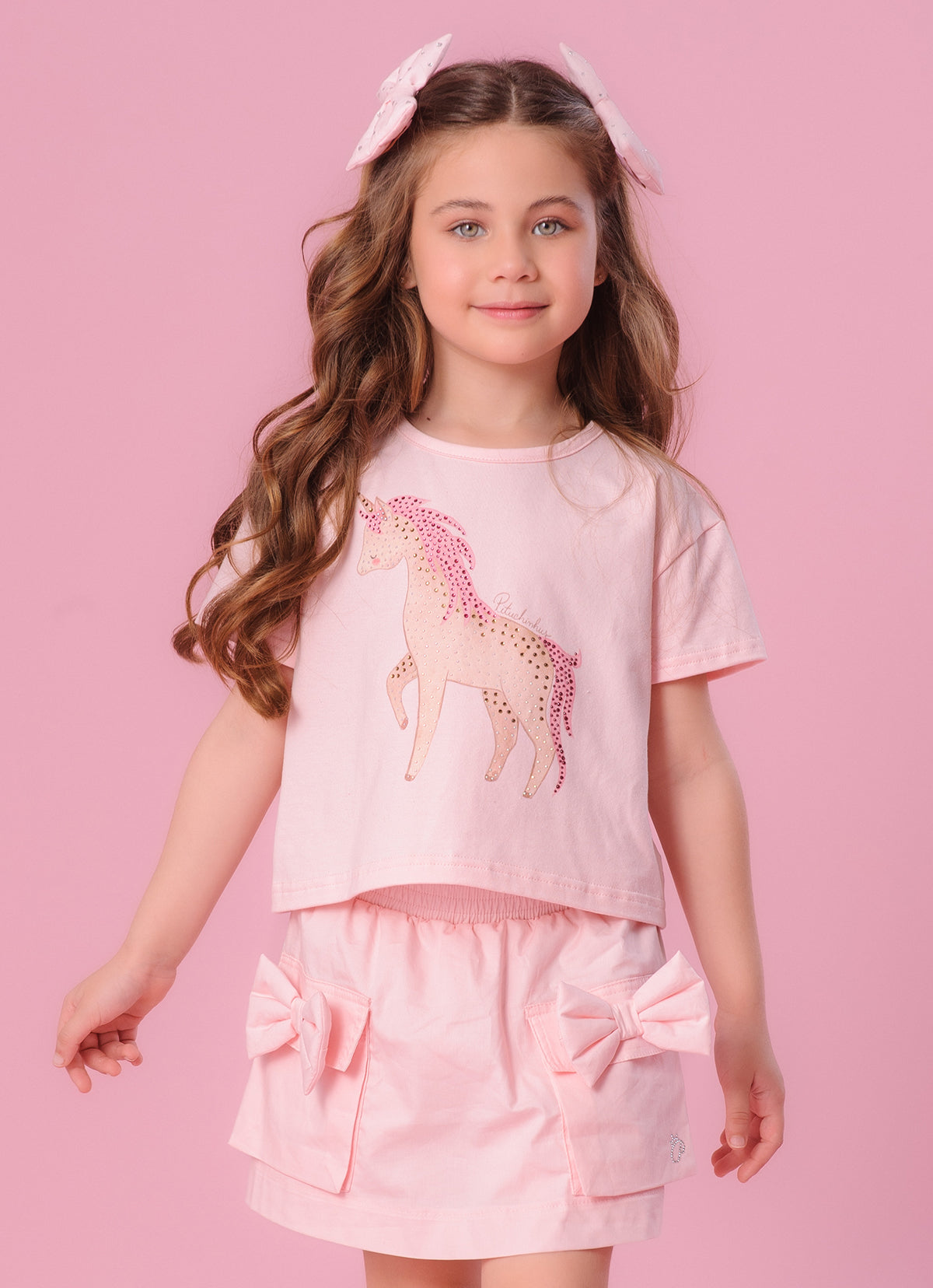 Blusa Cotton Cropped Unicórnio Cristais