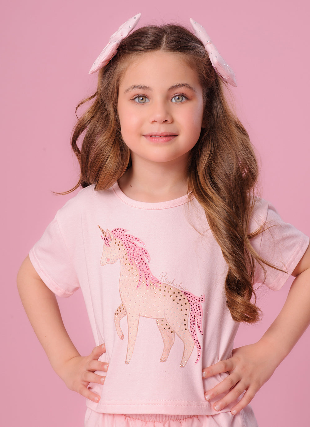 Blusa Cotton Cropped Unicórnio Cristais