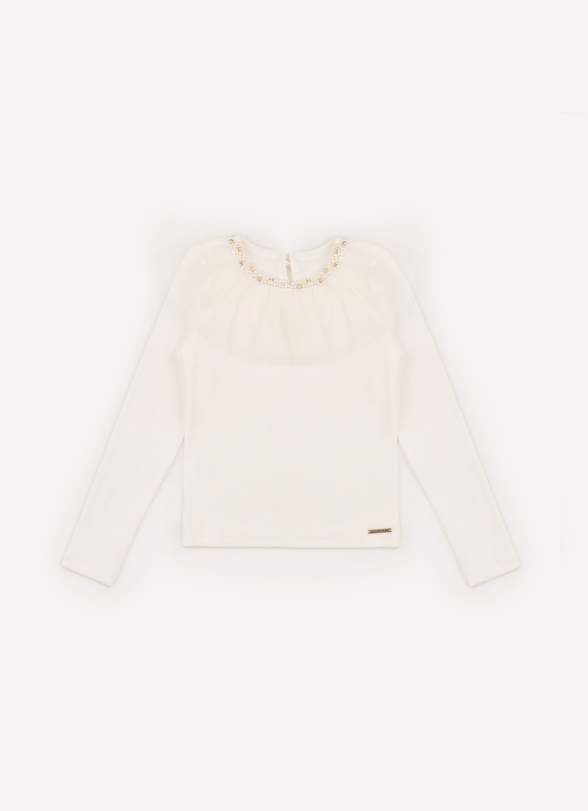 Blusa Ribana Gola Tule Bordado Pérolas e Cristais