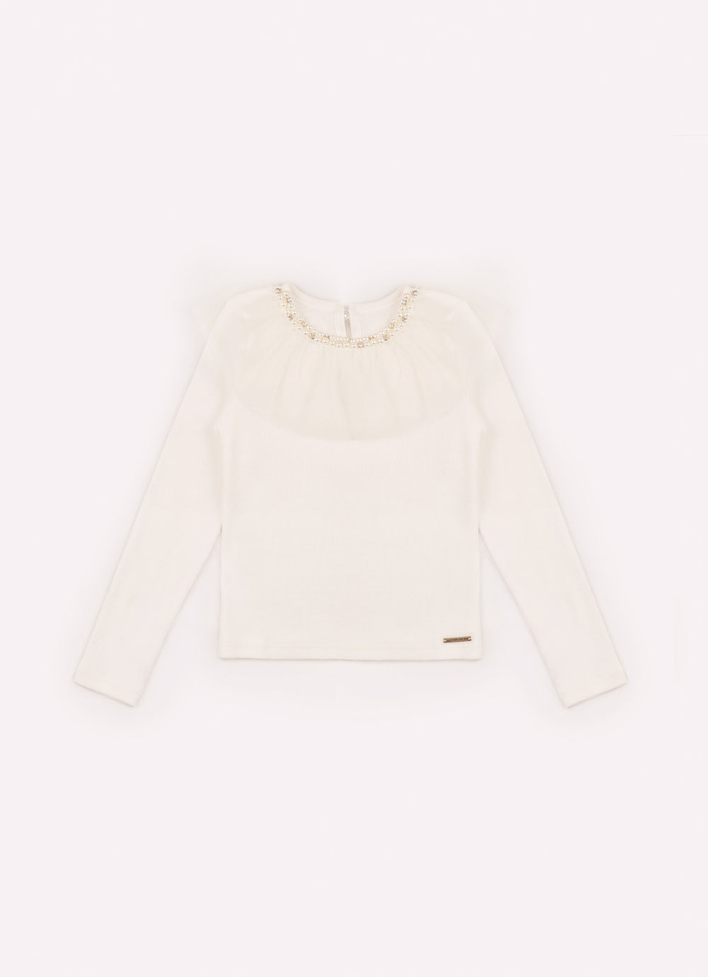 Blusa Ribana Gola Tule Bordado Pérolas e Cristais